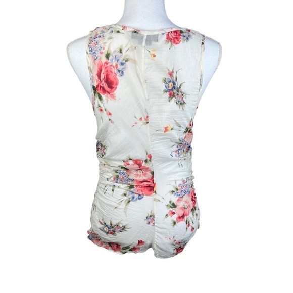 Karen Kane Floral and Rhinestone Embossed gathered sides Silk Blend Sleeveless M - Picture 4 of 12
